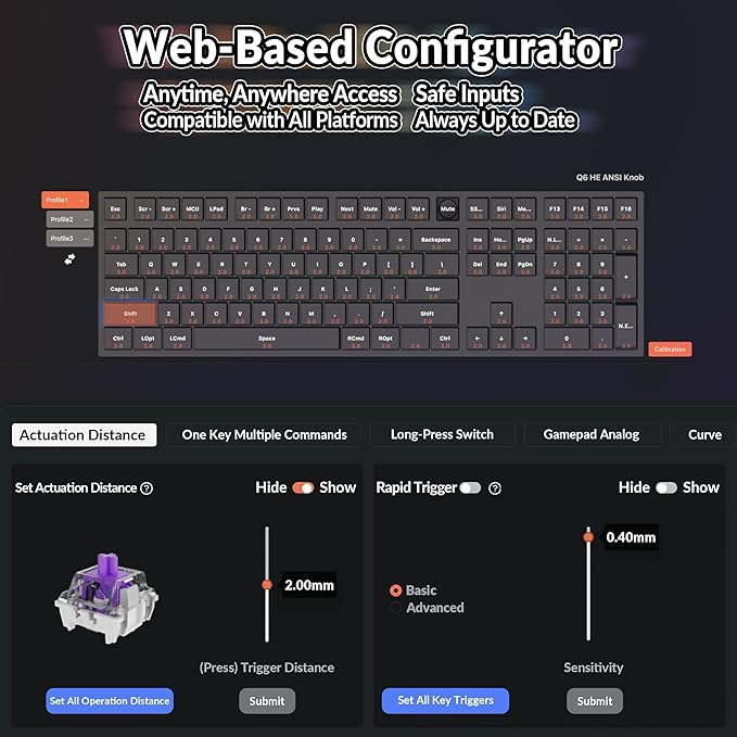 Keychron Q6 HE Wireless Custom Mechanical 100% Full Keyboard, 2.4 GHz/Bluetooth/Wired QMK Rapid Trigger Hot-Swappable Programmable Gateron Double-Rail Magnetic Switches for Mac Windows, Shell White-DeskLoop Office