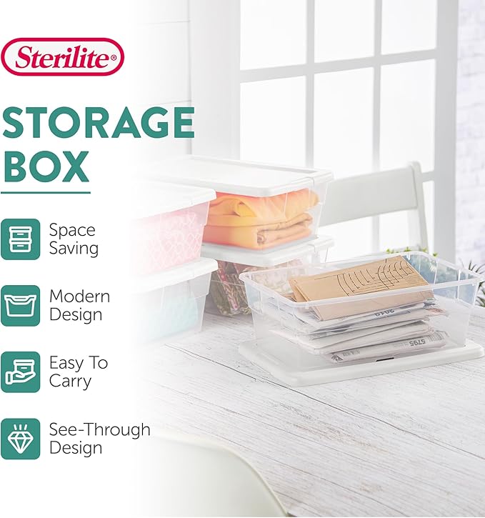 Sterilite 24-Pack 6 Quart Storage Boxes, Stackable Clear Plastic Bins - Image 2