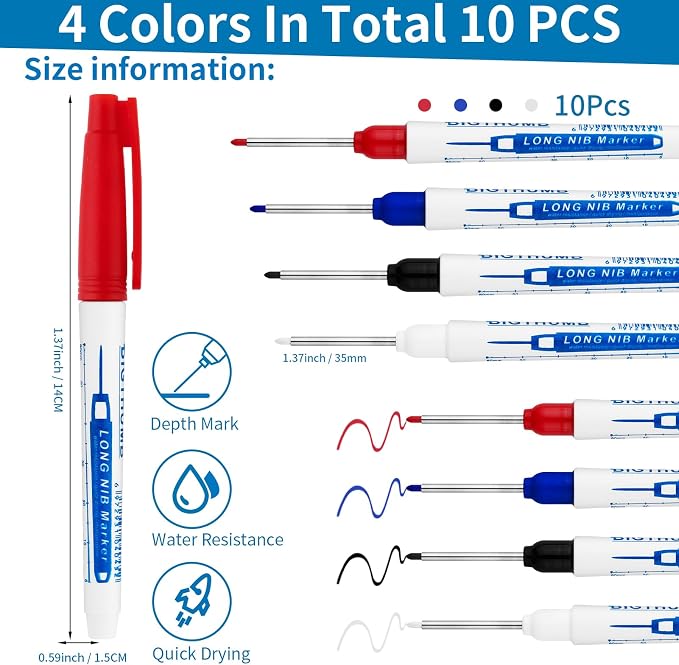 10 Pcs Long Head Deep Hole Marker, 35MM Long Nib Marker, Quick Dry Waterproof - Image 2