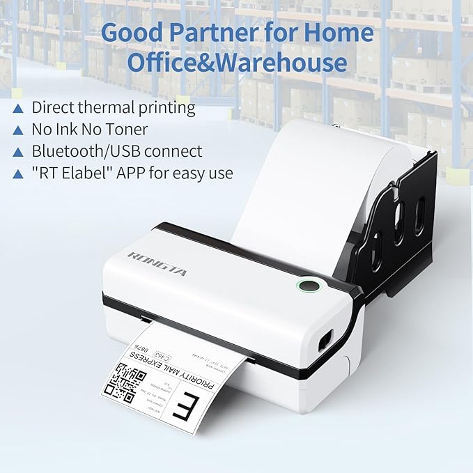 Rongta Bluetooth Thermal Shipping Label Printer, Wireless 4x6 Shipping Label Printer for Packages, Support Android&iPhone and Windows, Widely Used for Amazon, Ebay, Shopify, Etsy, USPS-DeskLoop Office