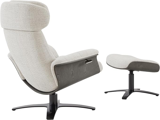 CHITA Fabric Reclining Swivel Chair with Adjustable Headrest and Ottoman for Living Room, White (Multi-Colored)-DeskLoop Office