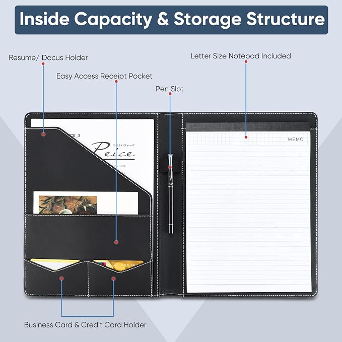 Pacific Mailer Padfolio Portfolio Leather Binder, Interview Legal Document - Image 3