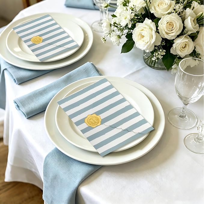 Whaline 50 Pcs Blue White Striped Envelopes Dusty Blue Invitation Envelope - Image 6