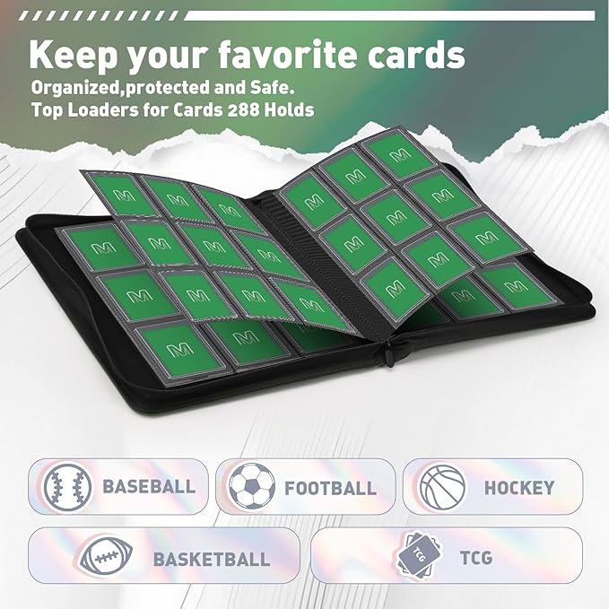 Toploader Binder, Trading Card Binder Storage Hold up 288 Cards 9-Pocket Top - Image 3