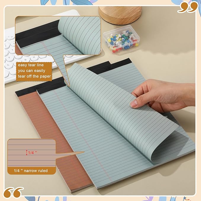Fuutreo 8 Pcs 8.5'' x 11'' Colored Legal Pad Writing Pads Narrow Ruled 50 Sheets Per Notepad Perforated Writing Notepad Office Supplies for College Office Business (Advanced Grey)-DeskLoop Office