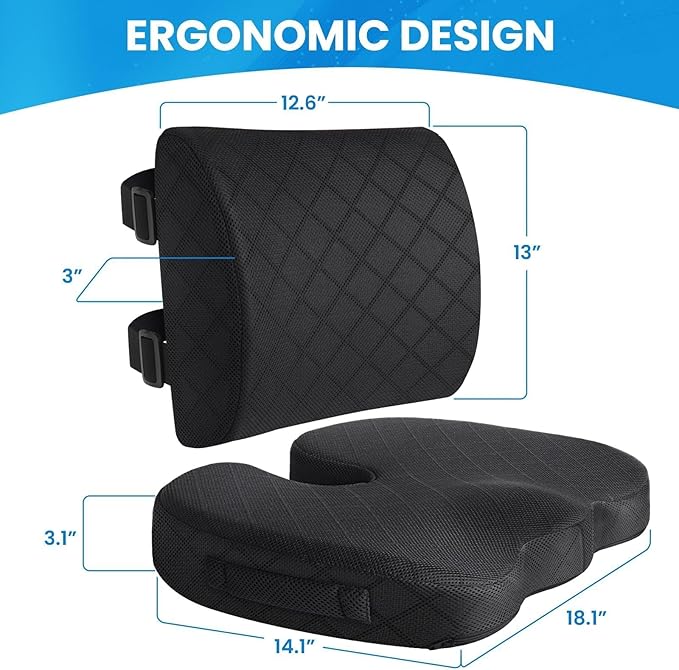 TushGuard Office Chair Cushions with Handles, Back&Seat Cushion, Sciatica & Back Coccyx Tailbone Discomfort Easing Chair Pad, Memory Foam Lumbar Support Pillow for Gaming, Desk, Wheelchair, Car(Black)-DeskLoop Office