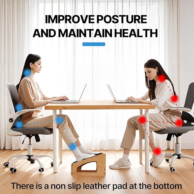 Ergonomic Foot Rest, 4 Adjustable Height Foot Stool,Footrest Under Desk， Soft Cushions,Foot Rest Office,Improving Posture, Promoting Blood Circulation（Natural）-DeskLoop Office