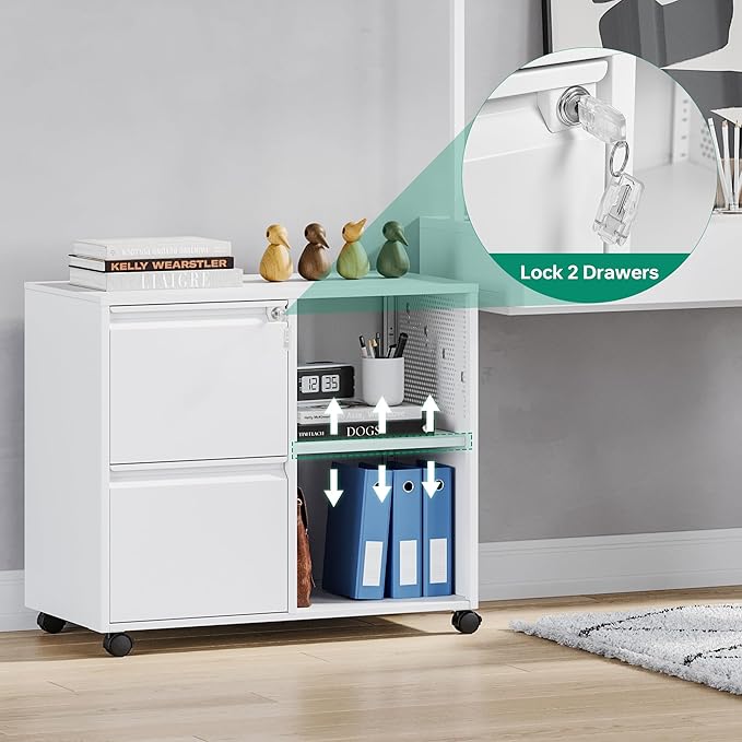 Letaya Mobile File Cabinet, Metal Lateral Rolling Printer Stand Filing Cabinets with Shelves for Home Office-Storage A4/F4/Letter (White)-DeskLoop Office