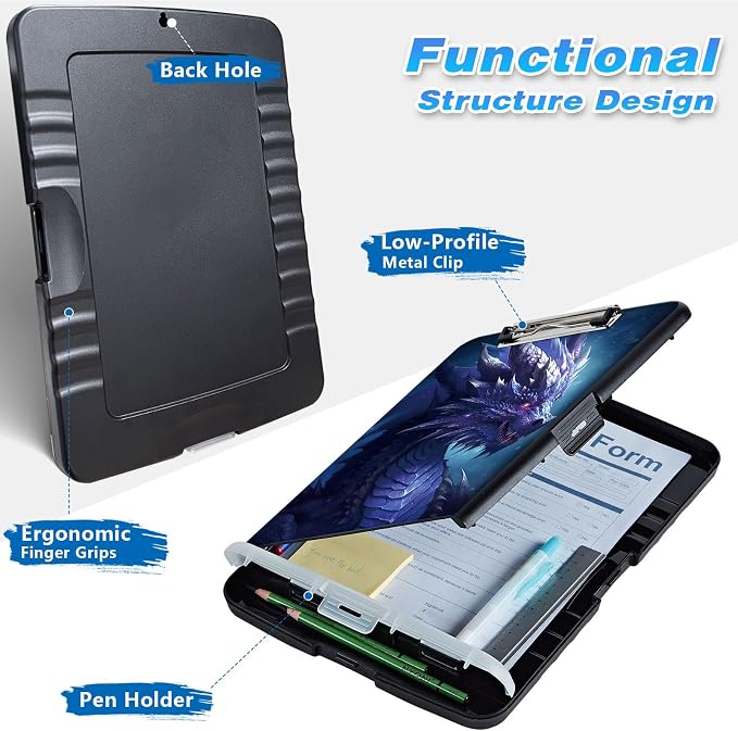 Clipboard with Storage, High Capacity Purple Dragon Storage Clipboard 9.5x14 - Image 2