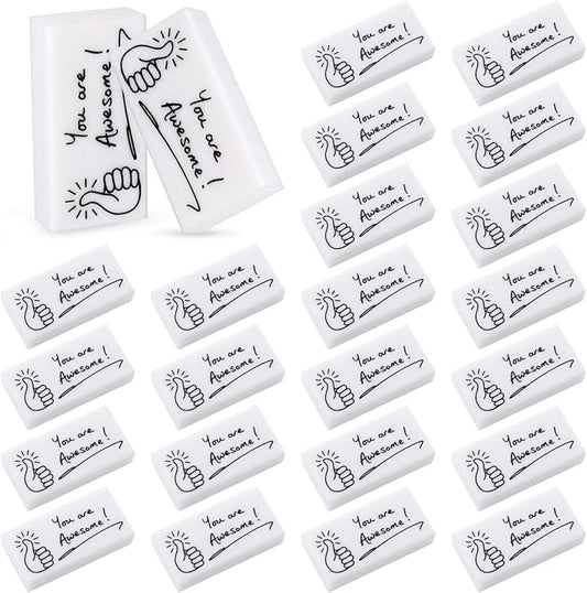 Fuutreo 50 Pcs Welcome Back to School Gifts for Students Inspirational Pencil Erasers Bulk You are Awesome White Cute Fun Erasers First Day of School Gifts Classroom Prizes from Teachers-DeskLoop Office