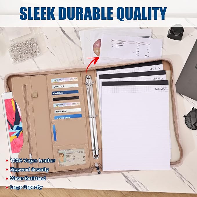 3-Ring Padfolio Portfolio Binder Organizer, PU Leather Folder Binder Business - Image 5