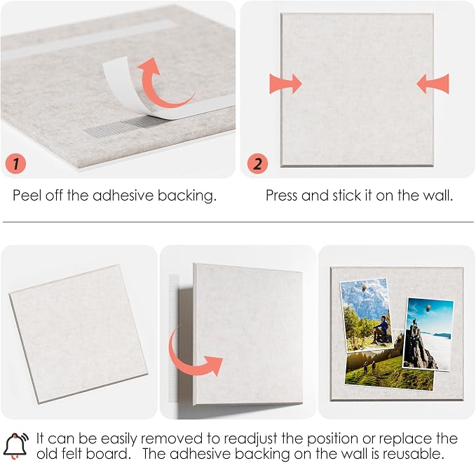 MaxGear Felt Bulletin Board 36" x 24", Light Tan Felt Wall Tiles Push Pins | - Image 4