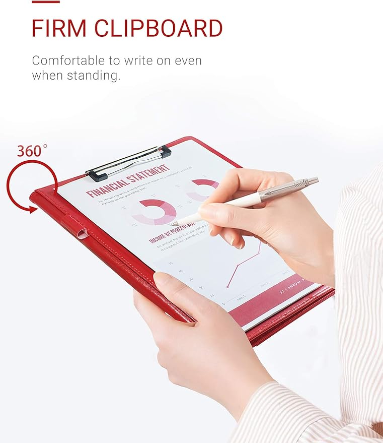 Mymazn Padfolio Clipboard Folder Portfolio, Faux Leather Storage Clipboard with Cover for Legal Pad Holder Letter Size A4 Writing Pad for Business School Office Conference Notepad Clip Boards (Red)-DeskLoop Office