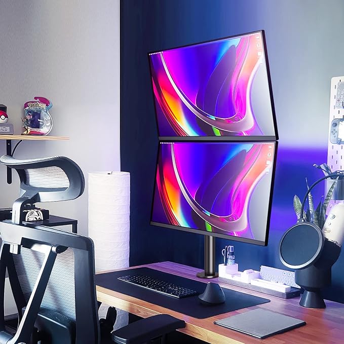 MOUNTUP Dual Monitor Stand, Vertical Monitor Mount for 2 Max 32 inch Stack Screen Monitors, Height Adjustable, Swivel, Tilt Monitor Desk Mount with C Clamp Grommet Base, MU3004-DeskLoop Office