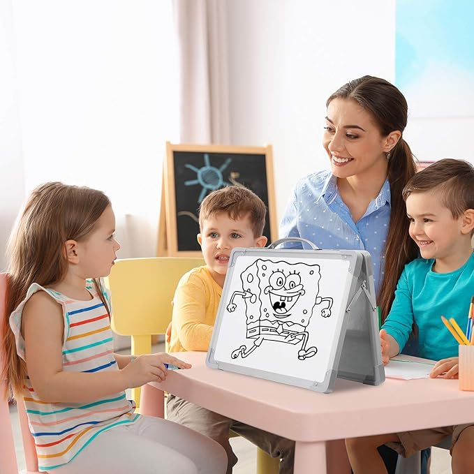 H-Qprobd Small Dry Erase White Board - 16"x 12" Double Sided Mini Foldable Magnetic Desktop whiteboard for Kids Drawing, Teacher Instruction and Meeting Discuss-DeskLoop Office