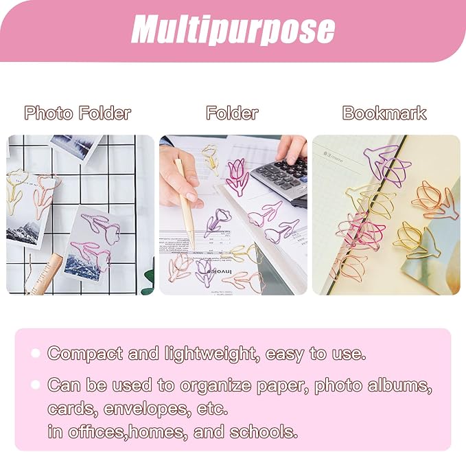 80 Pcs Cute Flower Paper Clips Set, Floral Paper Clips - Image 5