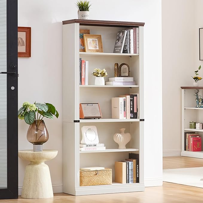 RWYHG 70" White Tall Bookshelf Set of 2, 5-Tier Thick Wooden Book Shelf - Image 8
