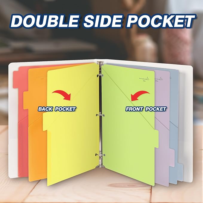 H4D 6-Tab Plastic Binder Dividers, 2 Pockets, Primary Colors, 6 Sets | Made of - Image 4
