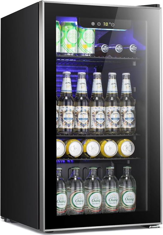 Antarctic Star Beverage Refrigerator -120 Can Mini Fridge for Soda Beer or Wine,Small Drink Dispenser, For Office or Bar with Adjustable Removable Shelves，Convertible Door ，3.1 Cu.Ft-DeskLoop Office