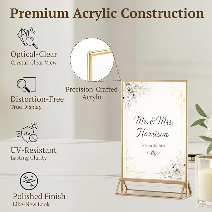 EHWINE 24 Pack Acrylic Sign Holder 4 x 6, Double Sided Gold Picture Frame Stand - Image 3