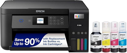 Epson EcoTank ET-2850 Wireless Color All-in-One Cartridge-Free Supertank Printer with Scan, Copy and Auto 2-Sided Printing - Black, Medium-DeskLoop Office