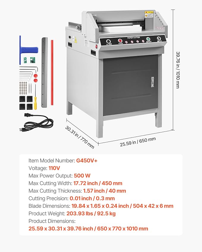 VEVOR Electric Paper Cutter, Heavy Duty Metal Paper Cutter Machine, 17.72 inch - Image 7