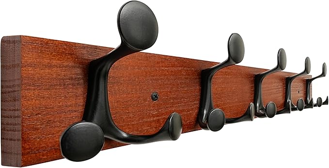 SKOLOO 24-Inch Cherry Wood Coat Rack Wall Mount with 5 Triple Hooks - Ideal for Family Entrances, Classrooms, and Pet Supplies Storage - Perfect Coat Hooks for Wall-DeskLoop Office