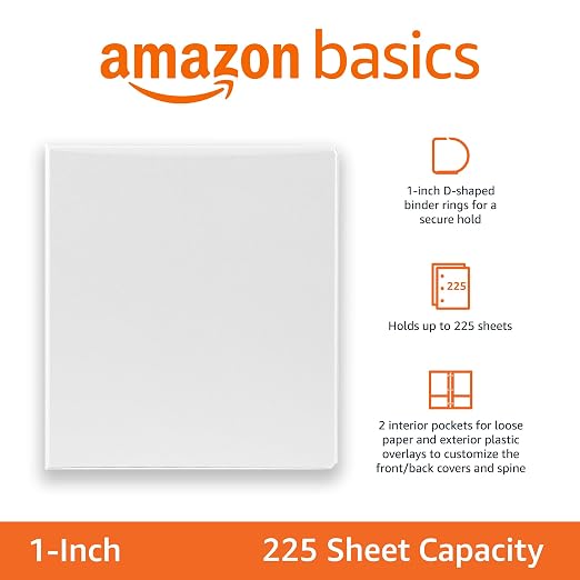 Amazon Basics 3 Ring Binder, 1 Inch D-Ring, Pockets - Image 2