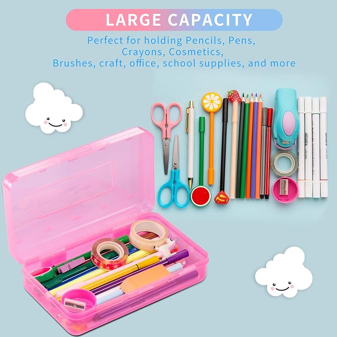 Sooez 3 Pack Pencil Case, Large Hard Pencil Box Bulk, Plastic Storage Container - Image 3