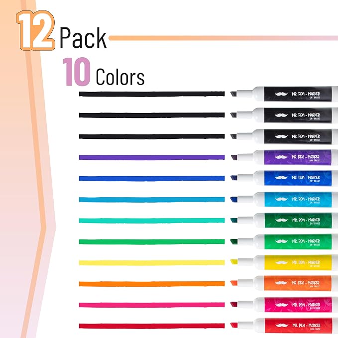 Mr. Pen- Dry Erase Markers, 12 Pack, Low Odor Ink | Chisel Tip, Back to School - Image 2
