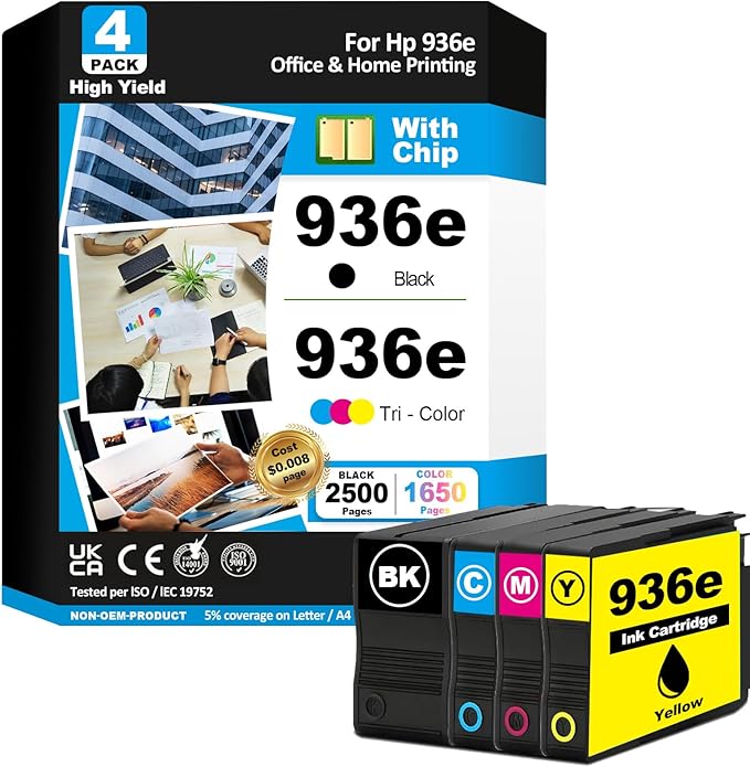 936e Ink Cartridges Combo Replacement for HP 936 936e 936XL Ink Compatible with OfficeJet 9122e OfficeJet Pro 9135e 9128e 9125e 9110b 9130b 9730e Printers (4 Pack, with Smart Chip)-DeskLoop Office