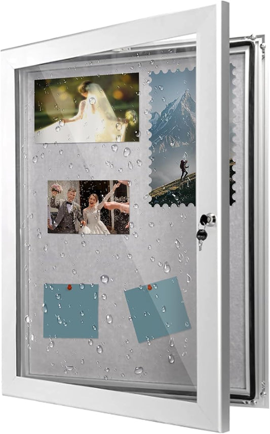 Locking Enclosed Bulletin Board Aluminum Memo Board Wall Mount Noticeboard with Rubber Seal Tamperproof Single Door Display Case for Indoor Or Outdoor Use, 26.8×20 in-DeskLoop Office
