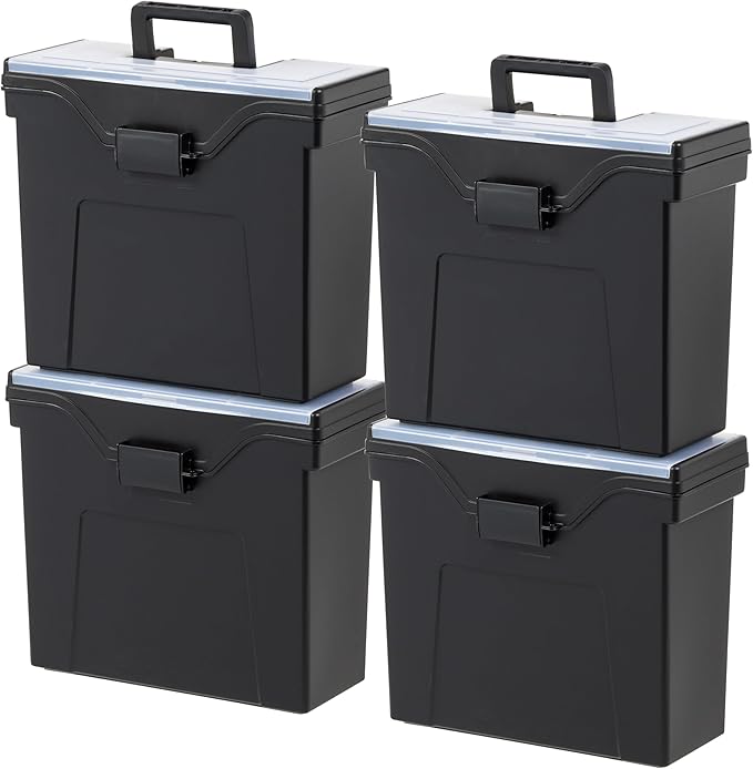 IRIS USA Slim Portable Letter/Legal File Tote Box, 4 Pack, BPA-Free Plastic by IRISUSA