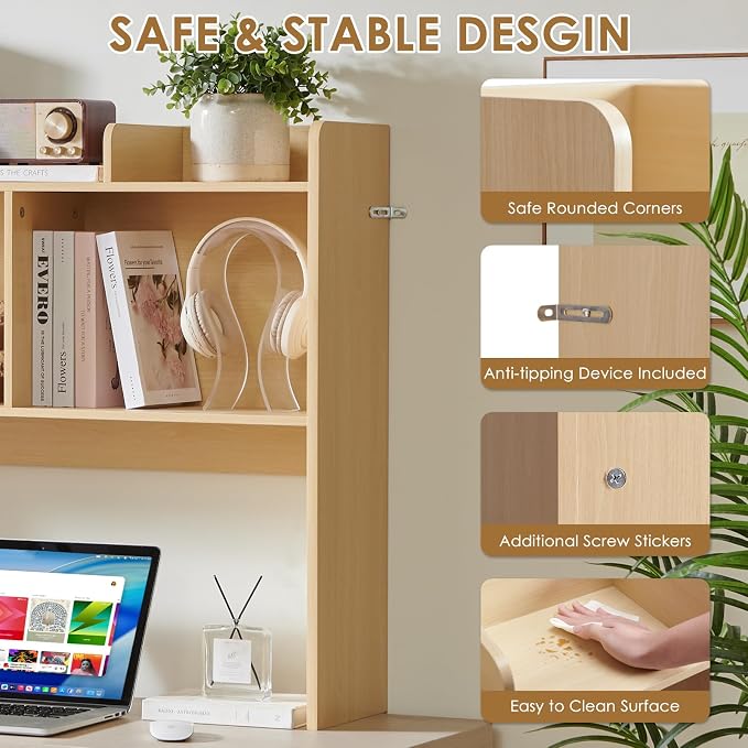 Nromant Desktop Bookshelf, Wooden Desk Storage Hutch - Image 5