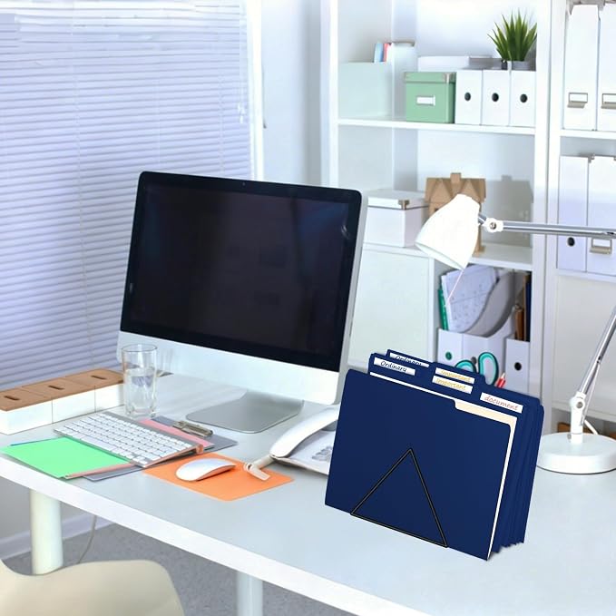 VZCPYTPM 100 Pack Navy Blue File Folder, 1/3-Cut Tabs, Paper File Folders - Image 3