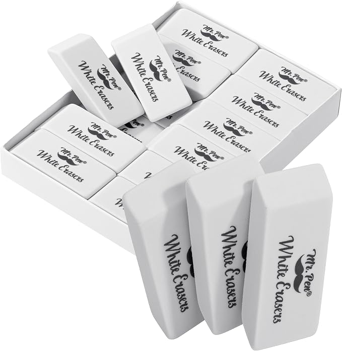 Mr. Pen- White Pencil Eraser, 12 Pack | Large Latex Free Block Erasers by MrPen