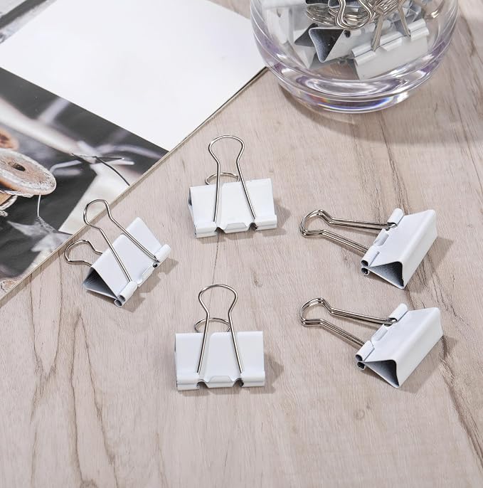 Jetec 100 Pack 1. 25in/32mm White Metal Binder Clips Bulk Medium Reusable Fold - Image 7