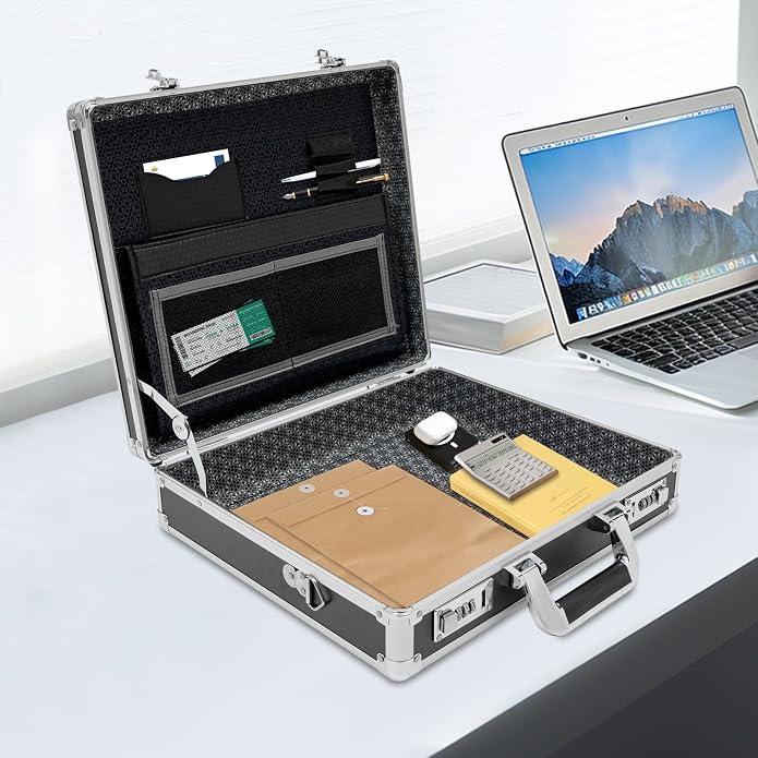 Locking Briefcase, Metal Briefcase w/Strap, Hard Aluminum Carrying Case - Image 3