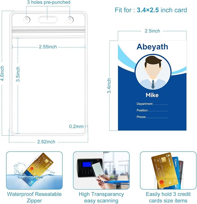 ABEYATH 20 Pack Extra Thick ID Card Name Badge Holder Heavy Duty Waterproof - Image 2