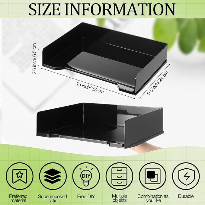 DoubleFill 2 Pcs Stackable Letter Tray Rectangular Plastic Desk Organizer 13 x - Image 2