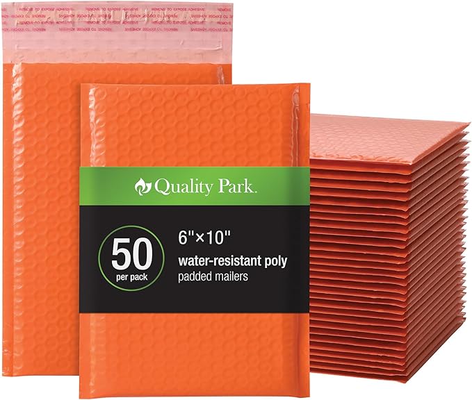 Quality Park Bubble Mailers, 6 x 9 Shipping Envelopes, Water Resistant Orange by Quality+Park