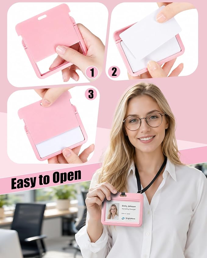Uniclife 3 Pack Sliding ID Badge Holder Pink Horizontal Hard Plastic Case - Image 5