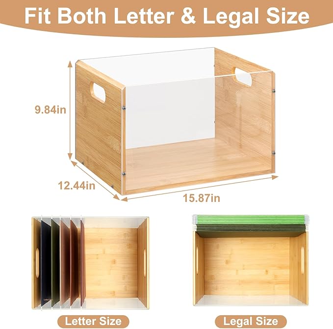 Sbanmao Letter/Legal Bamboo Acrylic File Box Organizer, Hanging File Folder - Image 2