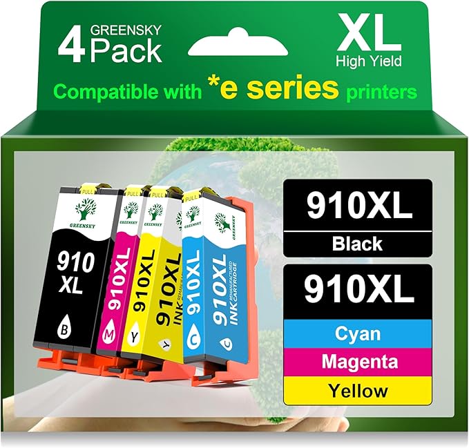 GREENSKY Remanufactured 910XL Ink Cartridges Replacement for HP 910xl Ink Cartridges Combo Pack with HP OfficeJet Pro 8025e 8015e 8028e 8035e 8025 8035 8020 Printer (Black, Cyan, Magenta, Yellow)-DeskLoop Office