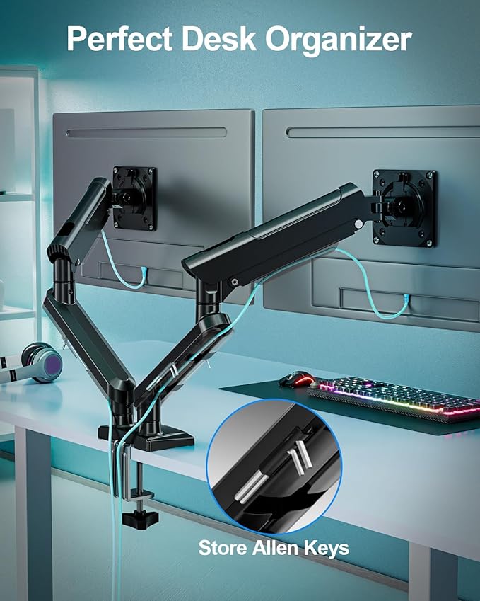 Dual Monitor Mount for 2 Monitors up to 32 inches, Height Adjustable Gas Spring Double Computer Stand, Two Display Desk Mount Holder, Each Monitor Arm Holds Max 22lbs, VESA Mount, Black, Freelift Pro-DeskLoop Office