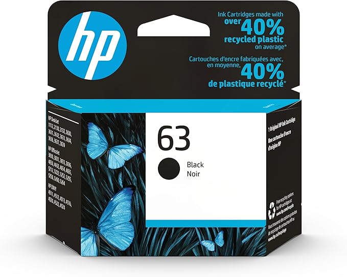 HP 63 Black Ink Cartridge for HP Printers | Works with Printer Series: DeskJet 1112, 2130, 3630; ENVY 4510, 4520; OfficeJet 3830, 4650, 5200 | Eligible for Instant Ink | F6U62AN-DeskLoop Office