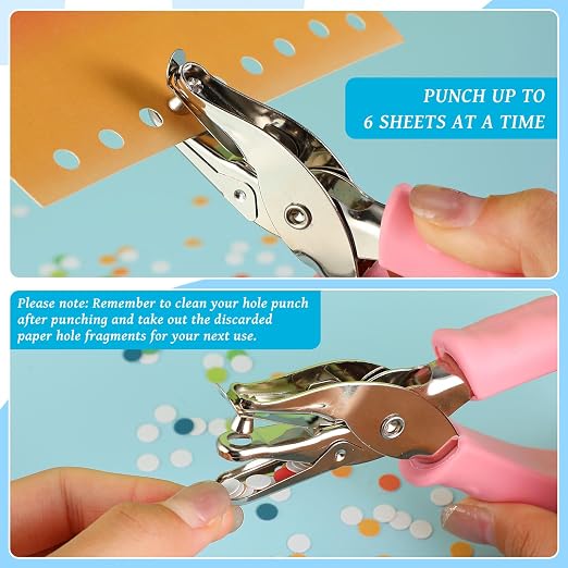 Crtiin 24 Pieces Single Hole Punch Handheld 1/4 Inch Hole Metal Paper Puncher - Image 4