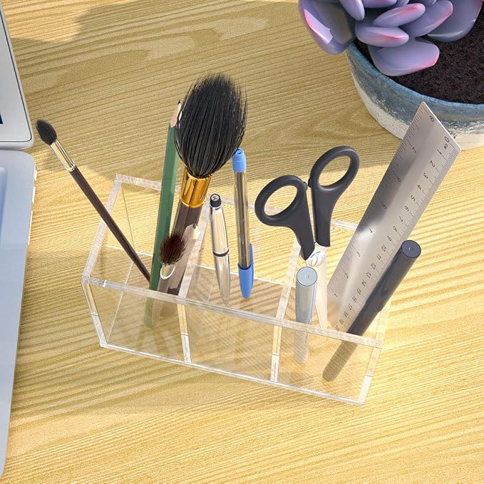 NIUBEE Acrylic Pen Holder 3 Compartments - Image 4