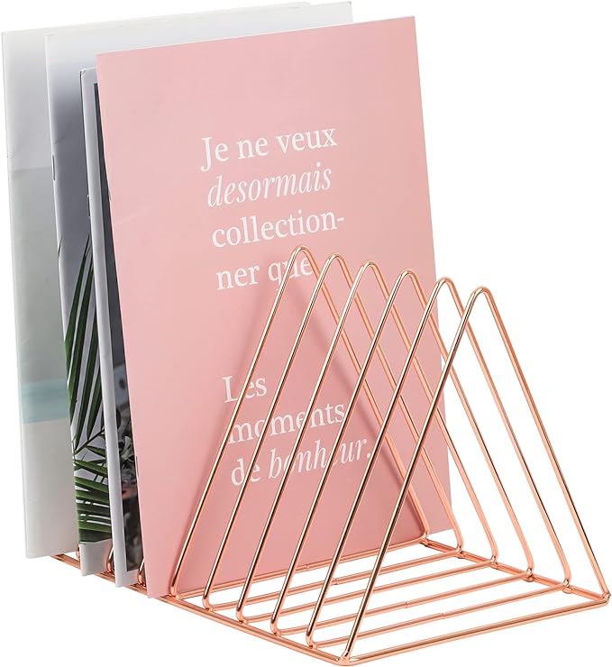 EASEPRES Rose Gold Magazine Holder, Desktop File Sorter Organizer Triangle 9 by EASEPRES