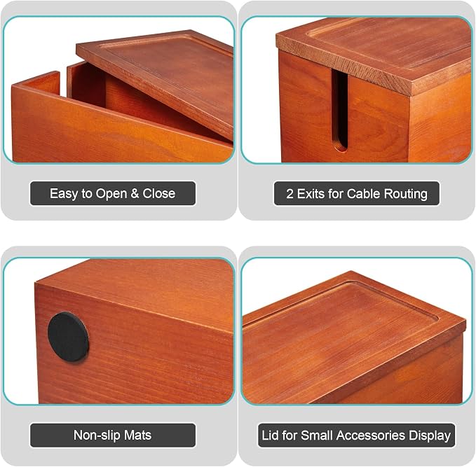 Large Cable Management Box, Wooden Cord Organizer Box - Image 4